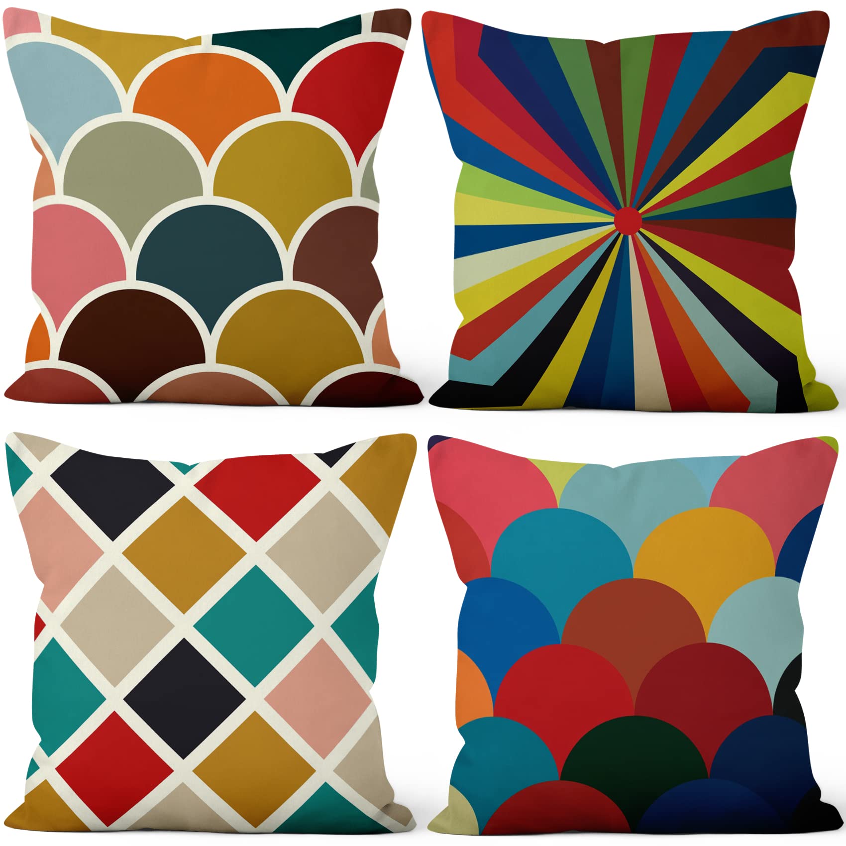 Aoihrraan Colorful Pattern Cushion Covers Set of 4, Geometry Throw Pillow Covers Rainbow Colored Soft Short Plush Square Pillowcase for Sofa Couch Bedroom Car Chair Home Decor 20"x20" Pillow Cases