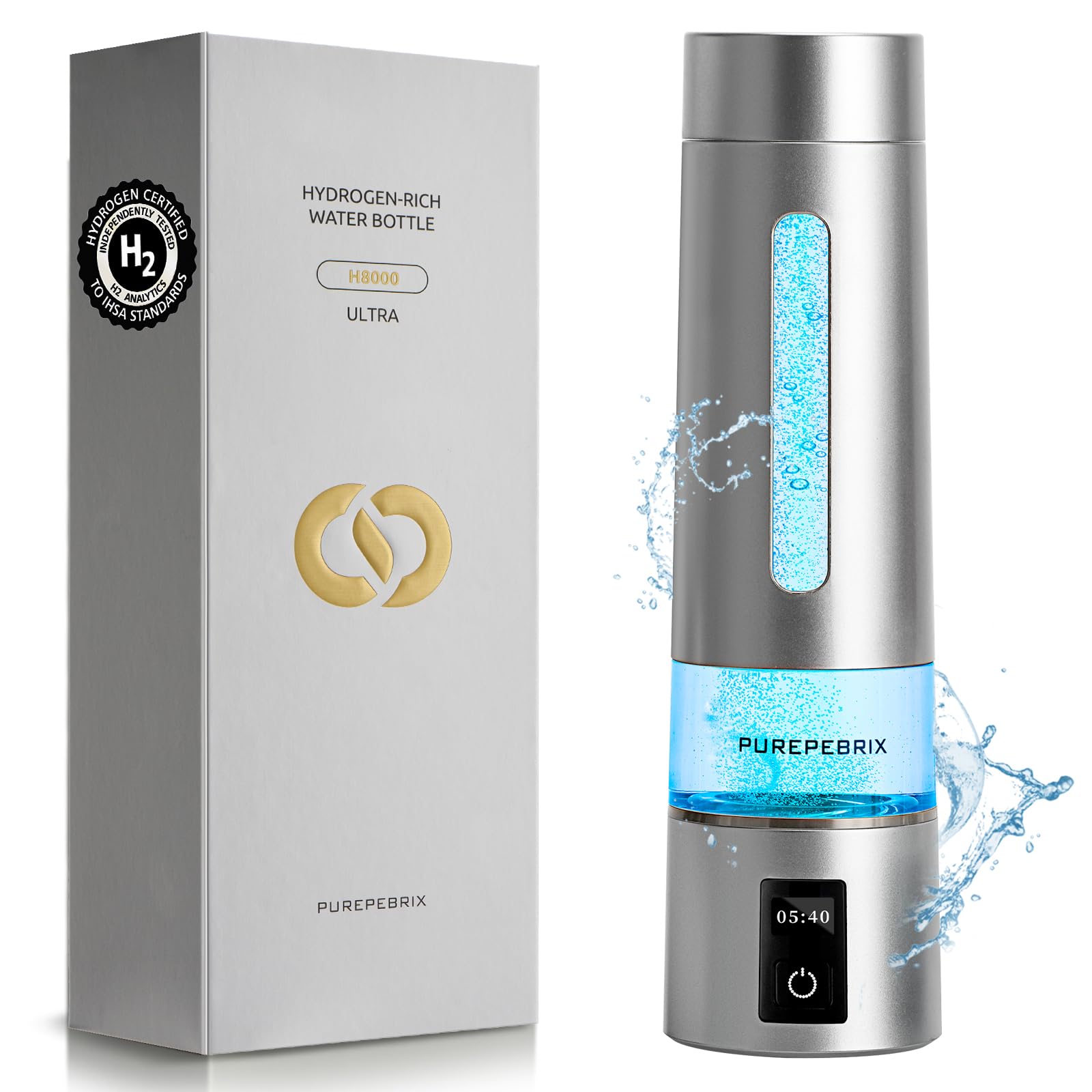 Photo 1 of PUREPEBRIX Hydrogen Water Bottle Generator-Up to 8100 PPB Molecular Hydrogen, 12-Hour Hydrogen Retention, IHSA Certified SPE/PEM Tech, Portable Hydrogen Bottle, Healthy Gift (Platinum)