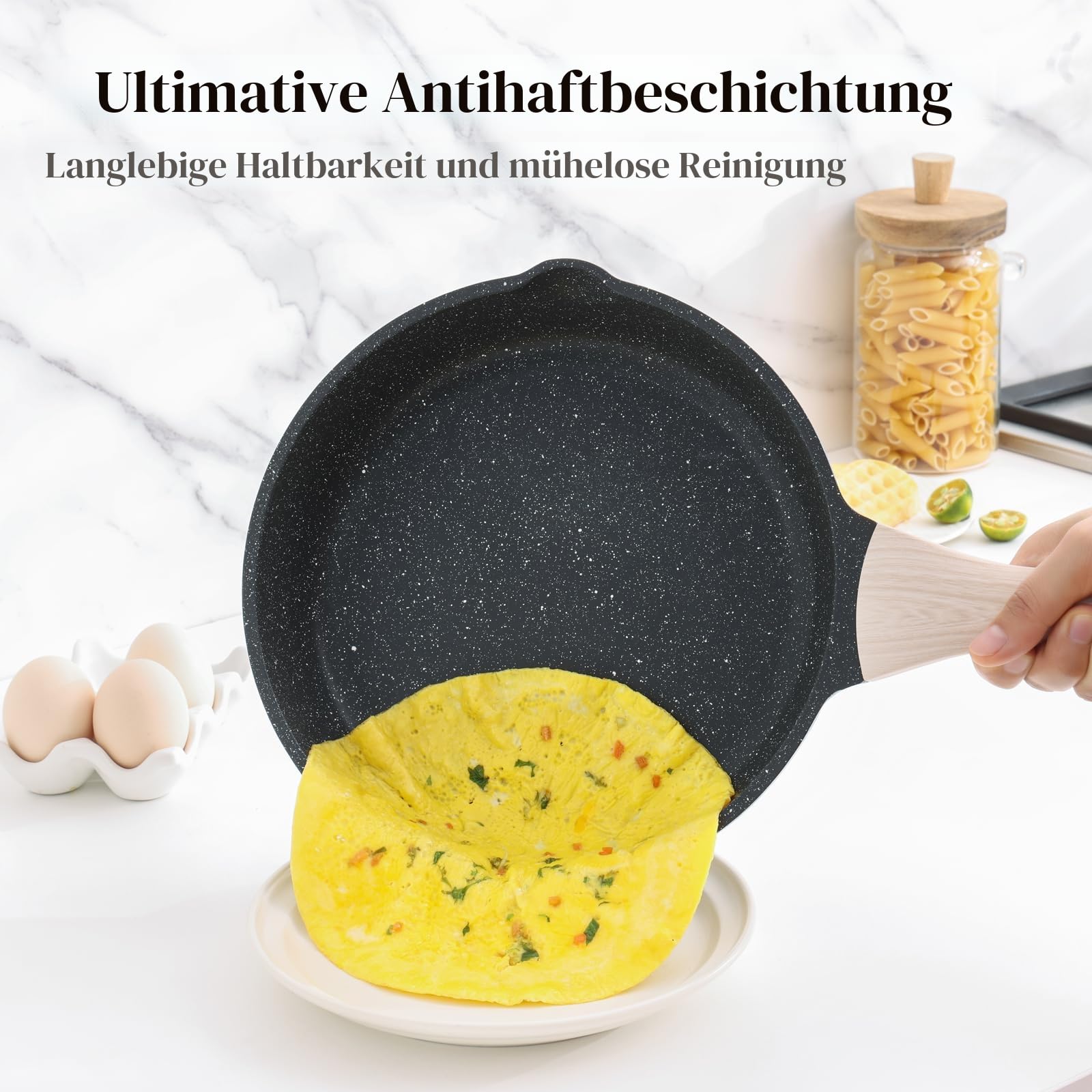 Kordisen 3-teiliges Bratpfannen-Set mit Deckel 20/24/28 cm, Granit Beschichtung Induktion Pfanne, Gesunde Stein Antihaft Kochgeschirr, PFOA Frei 2