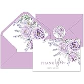 Whaline 36Pcs Purple Floral Thank You Cards Lavender Greeting Card with Envelopes Stickers Blank Note Card for Weddings Bridal Shower Baby Shower