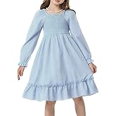 Hvididan Girls Spring Dress Lantern Long Sleeve Square Neck Ruffle Dress Kids Easter Dress 5-14Y