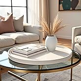 QAVOL 25 x 25 inches high-end Light Luxury Leather Round Oversized Service Tray, Ottoman Tray，Coffee Tray, Food Tray, Family Dinner, Out-of-House Picnic, Party Essential Tray (25 inch Beige)