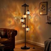 Boncoo Turkish Mosaic Floor Lamp, 5 Globes Moroccan Lamp Stained Glass | Vintage Bohemian Lamp with Handcrafted Colorful Shade, 66" Tall Pole Lamp Mid Century Standing Light for Bedroom Living Room