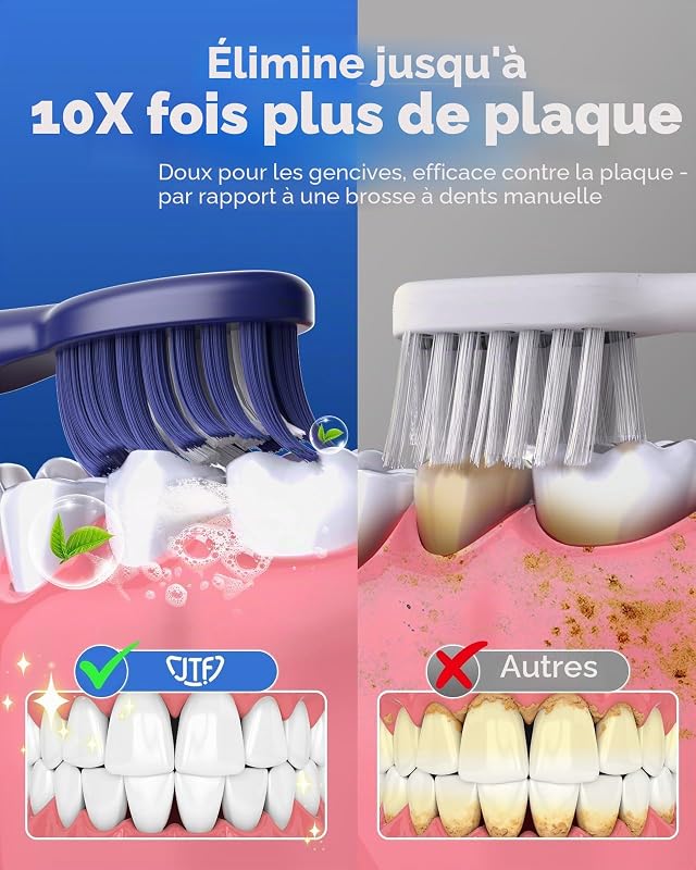 Brosse À Dents Électrique Sonique Pour Adulte – 5 Modes, 45 Jours D’autonomie, 8 Têtes De Brosse, Étanche Ipx7, Minuterie Intelligente, Adaptée Aux Voyages – Brosses À Dents Complet (Bleu)