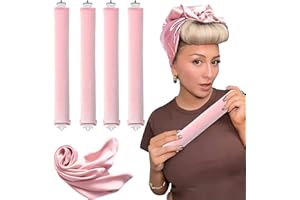 NOAFOCKS Heatless Curling Set No Heat Hair Curlers Overnight Curls Blowout Rods Soft Large Foam Velvet Hair Rollers to Sleep in for Long Hair Headband Heatless Curling Rod (4 Rods Set -Pink)