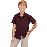 Lilax Boys' Button Down Shirt Solid Short Sleeve Classic Solid Oxford Dress Shirt