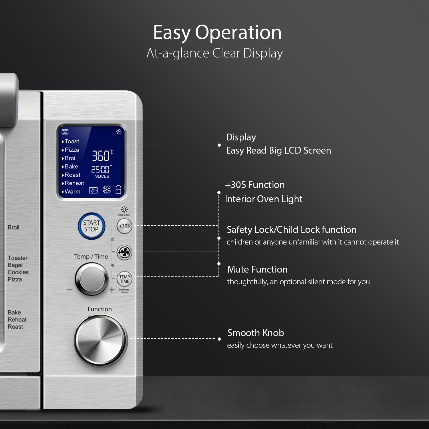 Willsence Toaster Oven Convection Countertop Oven Stainless Steel 4 Slice Digital LCD Display