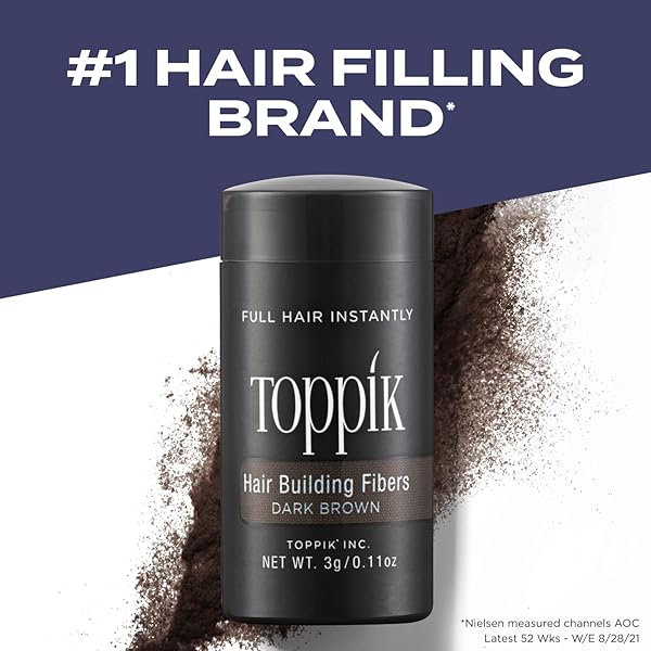 TOPPIK HAIR BUILDING FIBERS, DARK BROWN, 27.5G, FILL IN FINE OR THINNING HAIR, INSTANTLY THICKER, FULLER LOOKING HAIR, 9 SHADES FOR MEN AND WOMEN , 0.97 OZ (PACK OF 1)