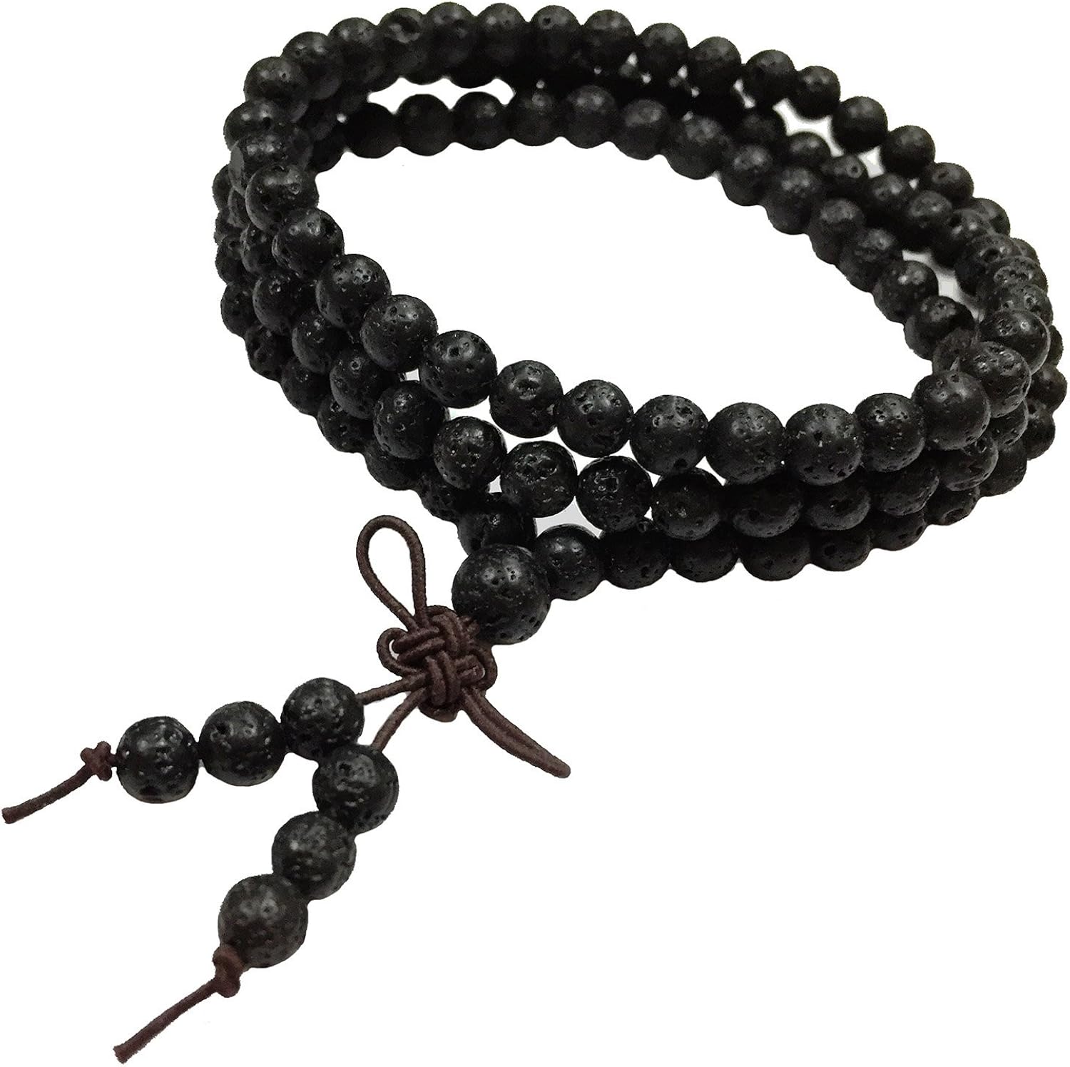 MILAKOO 6mm Natural Lava Rock Stone 108 Buddhist Prayer Beads Tibetan Mala Bracelet Necklace, A11:6mm*108 Lava Rock, 6 month