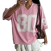 Hesaco Womens Graphic Tees - Oversized Jersey Summer Top Jersey Top Coquette Clothes Y2k Streetwear Short Sleeve Shirts