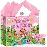 Allparty Pink Capybara Gift Bag Capybara Birthday Bag for Girls with Wrapping Paper Card Sticker Envelope Cute Animal Capy Birthday Gifts Party Decorations Goodies Bag Baby Shower Party Favors
