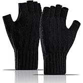 Gafario Mens Winter Fingerless Gloves for Men Cold Weather Gifts, Warm Knit Running Typing Work Half Finger Gloves