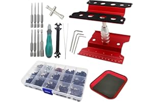 HIENOLELU RC Stand Repair Workstation 360 Degree Rotation Lift Lower and 523pcs RC Screws Kit & Screwdrivers Set for 1/8 1/10 1/12 1/16 1/18 Scale Traxxas Arrma Redcat HSP Axial RC Cars Trucks Buggy (Red)