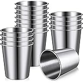 Baderke 16 Pack Stainless Steel Cups for Kids and Adult Pint Tumbler Metal Cups Stackable Tumbler Shatterproof Metal Drinking Glasses for Travel Outdoor Camping(9 Oz/ 260 ml)