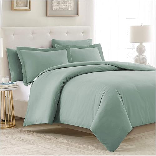 Mellanni Duvet Cover Queen Set 5pcs - Soft Double Brushed Microfiber Bedding with 2 Shams and 2 Pillowcases - Button Closure and Corner Ties - Wrinkle, Fade, Stain Resistant (Full/Queen, Spa Blue)