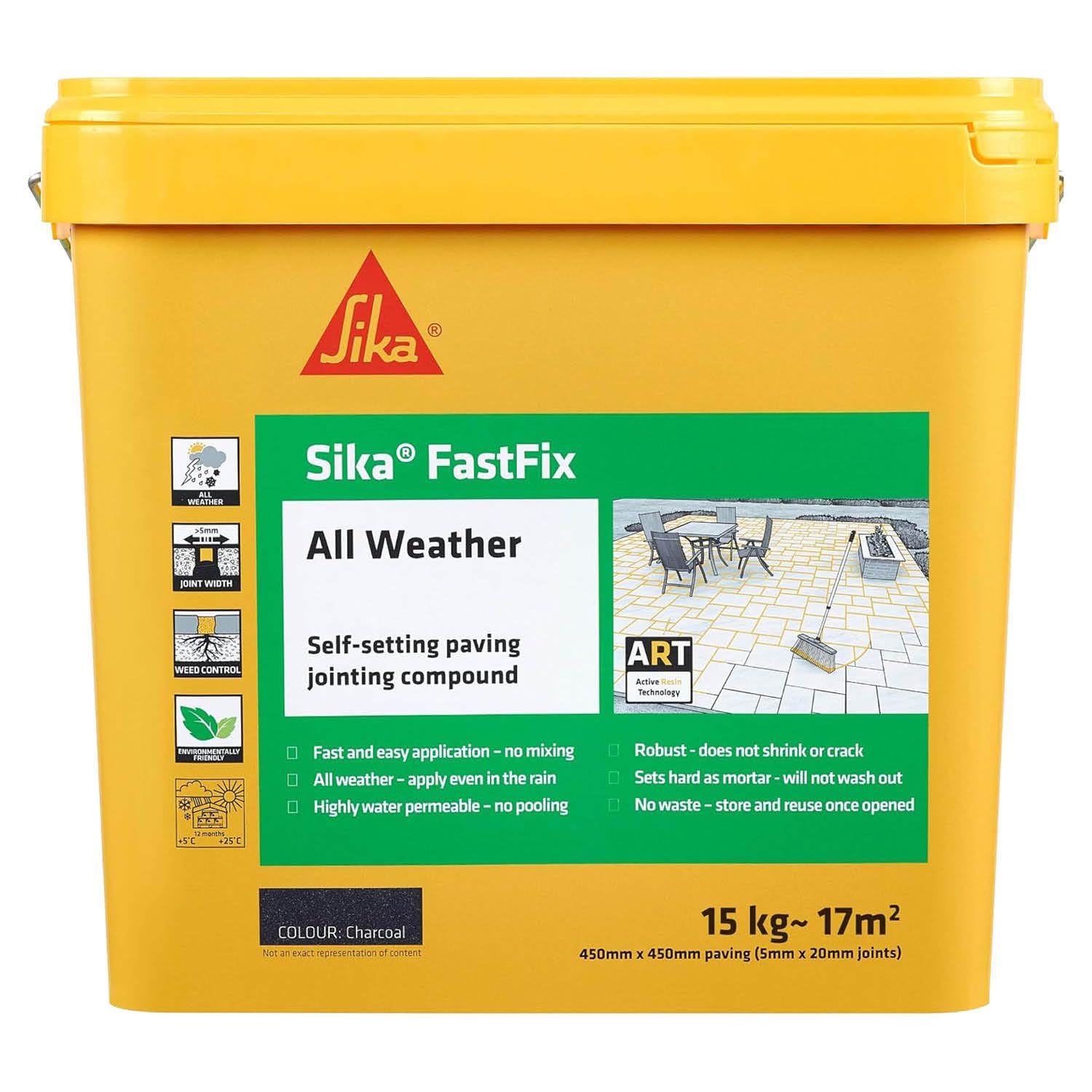 Sika FastFix All Weather Self-Setting Paving Jointing Compound – Ready to Use – No Mixing Required - Charcoal – 15kg – 17 sq. m