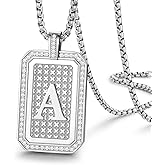 Zillaly Initial Pendant Necklace Men Women Uppercase Silver Letter Diamond A-Z Stainless Steel Box 22 Inch