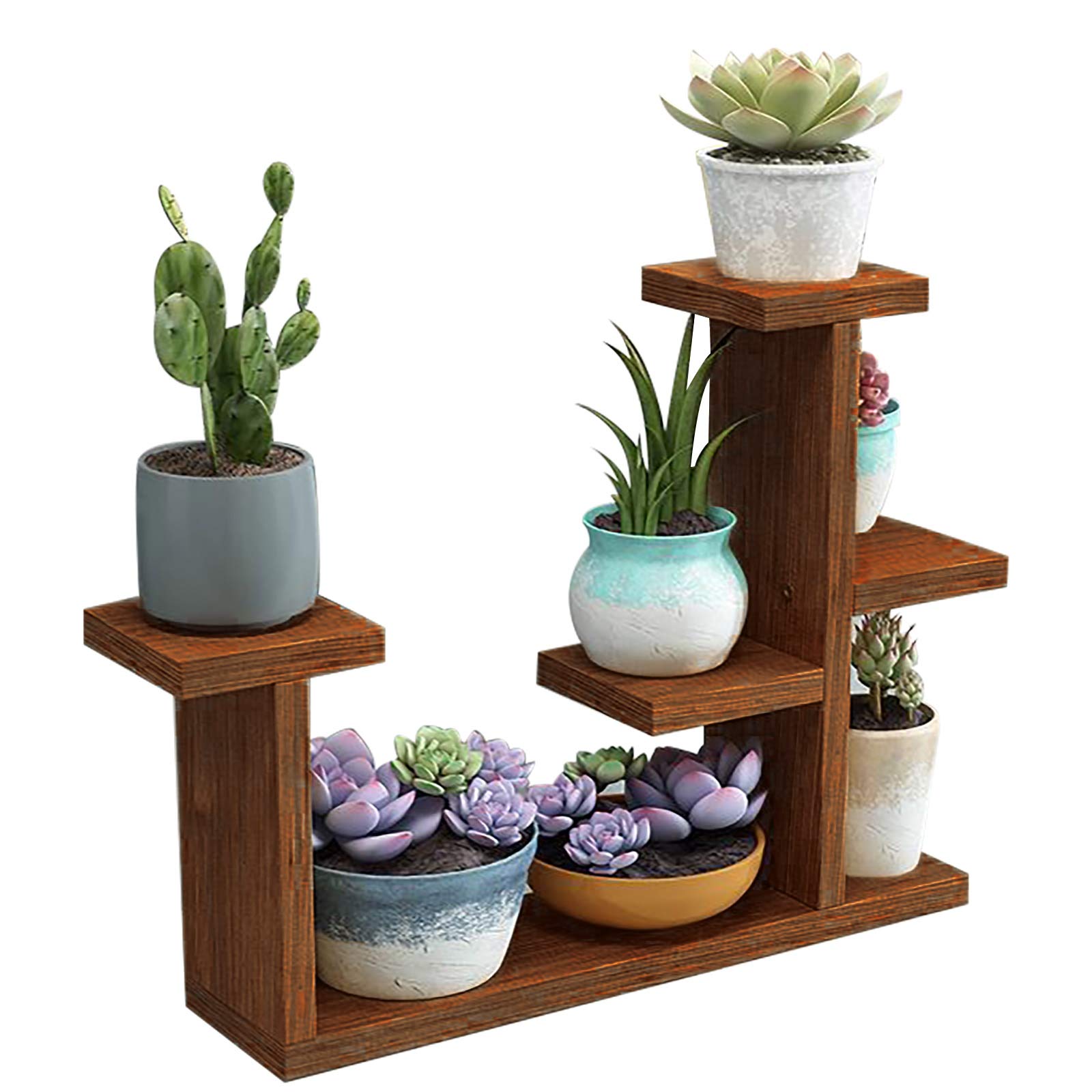 QLINDGK Wooden Succulent Stand, 4Tier Succulent Mini Plant Shelves,Tabletop Plant Shelf Holder Indoor Small Windowsill Flower Shelf Display Rack for Patio Garden Corner Balcony Living Room