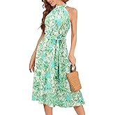 Bbonlinedress Women Halter Summer Floral Wedding Guest Dress Midi Casual Beach Vacation Flowy Boho Dress
