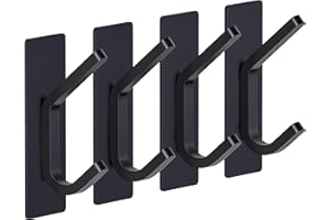 SAYONEYES Matte Black Self Adhesive Towel Hooks for Bathroom Wall Mounted - SUS304 Stainless Steel Waterproof Stick on Wall Hooks with Strong Strips – 3M Hooks for Hanging Coats – 4 Pack