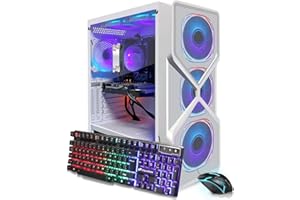 STGAubron Gaming PC Computer Desktop, AMD Ryzen 5 5500 up to 4.2GHz, GeForce RTX 3050 6G,16G DDR4, 1T SSD, WiFi 6 & BT 5.0, RGB Fan x6, Windows 11 Home,White