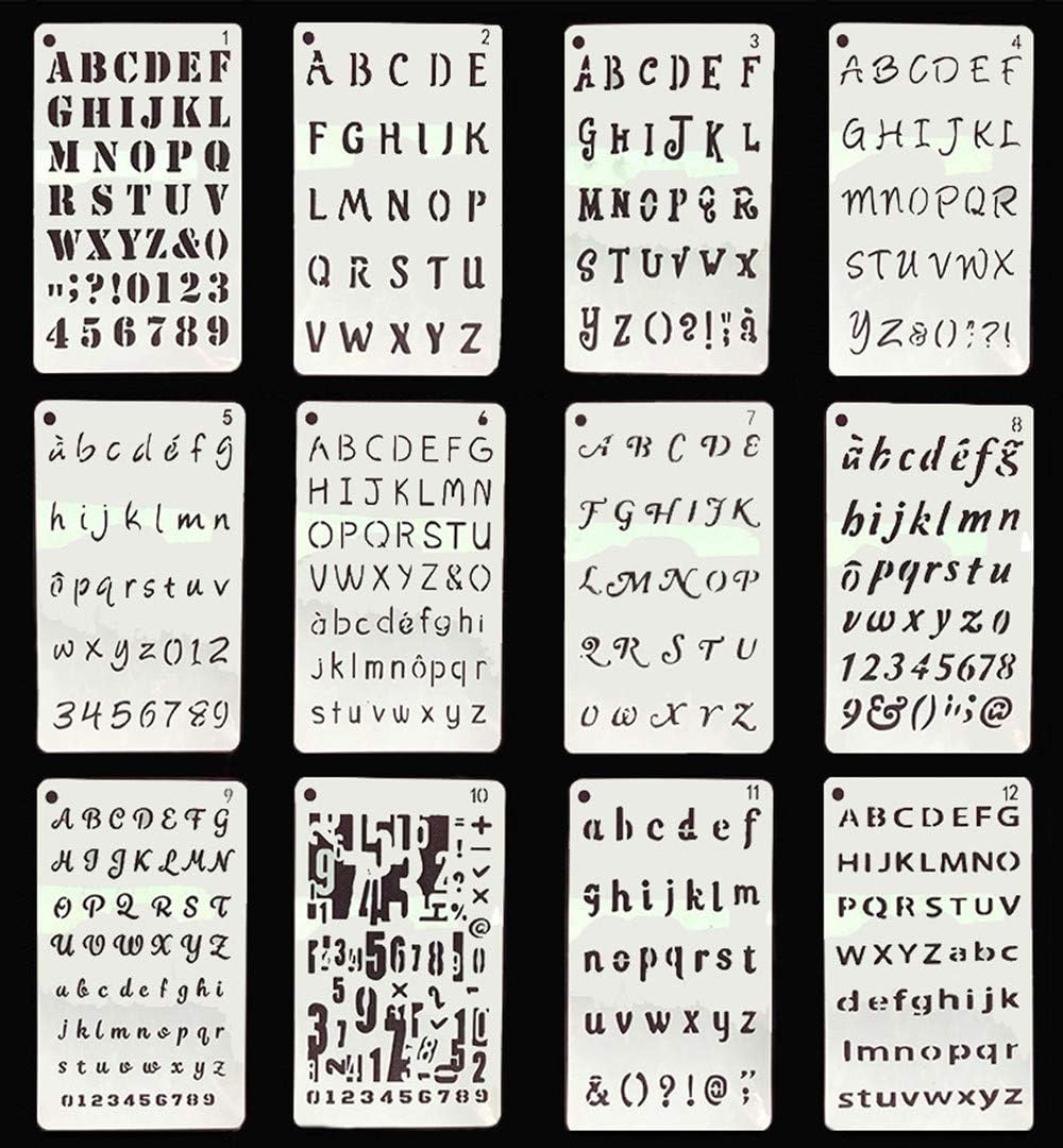 Amazon Kingsie ステンシル シート アルファベット 数字 テンプレート カード作り スクラップブッキング 手帳 アルバムdiy デコレーション 12枚セット スクラップブッキング 通販