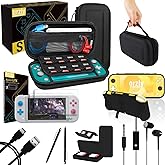 Orzly Switch Lite Accessories Bundle - Case &amp; Screen Protector for Nintendo Switch Lite Console, USB Cable, Games Holder, Comfort Grip Case, Headphones, Thumb-Grip Pack &amp; More (Orzly Gift Pack)