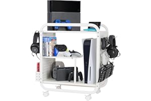 PLKOW Video Game Organizer, Rolling Video Game Storage Rack for Xbox/Switch/PS4/PS5 Accessories, Game Consoles Stand Controllers Holder, Perfect Holiday Present (White)