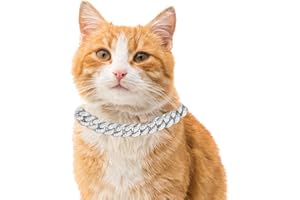 Halukakah Cat Collar - Carat - Iced Out Diamond Cuban Link Gold Chain for Cats & Kittens - Platinum Plated 7" Collar Size - for Decoration Only - Get Your Cat Catwalk Ready