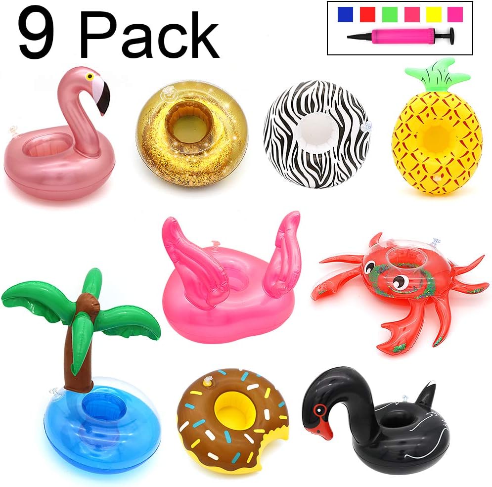 PETUOL Colorful Drink Floats, 9 Packs Inflatable Cup Holders Coasters for Pool Floats Party and Kids Bath Toys