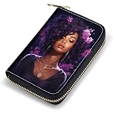 FQTBCEARI Credit Card Holder, RFID Blocking Small Leather Card Wallet for Women, Credit Card Wallet Organizer, Pocket Business Card Case with Zipper, African American Black Girl