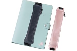 MoKo Pencil Case (2 Pack), PU Leather Pen Pencil Pouch Holder Stationery Zipper Bag with Elastic Strap for Pens, Pencils, Markers, Eraser - GoldPink & Dark Blue