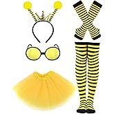 Bee Costume Accessories Set Bee Antenna Headband Sunglasses Yellow Tutu Skirt for Halloween Costume