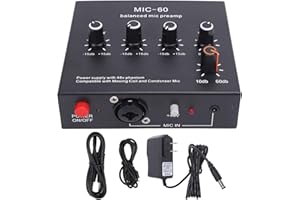 SustVita Mic Preamplifier with Balanced Amplification Circuit, Low Noise +60dB Gain, 3 Input Sound Booster for Condenser and 