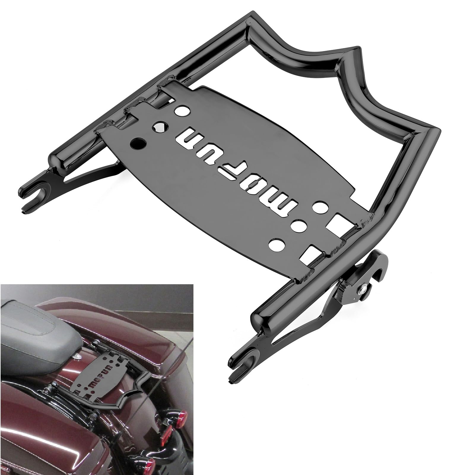 Photo 1 of Mofun Luggage Rack Rear Grab Handles Bracket Kit Detachable Crown Luggage Rack Compatible with Harley Touring Street Glide Road Electra Glide Road King 2009-2025, Black