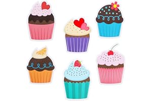 Boao 60 Pcs Colorful Cupcakes Cutouts Birthday Classroom Bulletin Board Decoration Cupcake Paper Cutouts for Birthday Chart Classroom Creative Name Tags Teaching Press,6 Patterns,4.7 Inches (Bright)