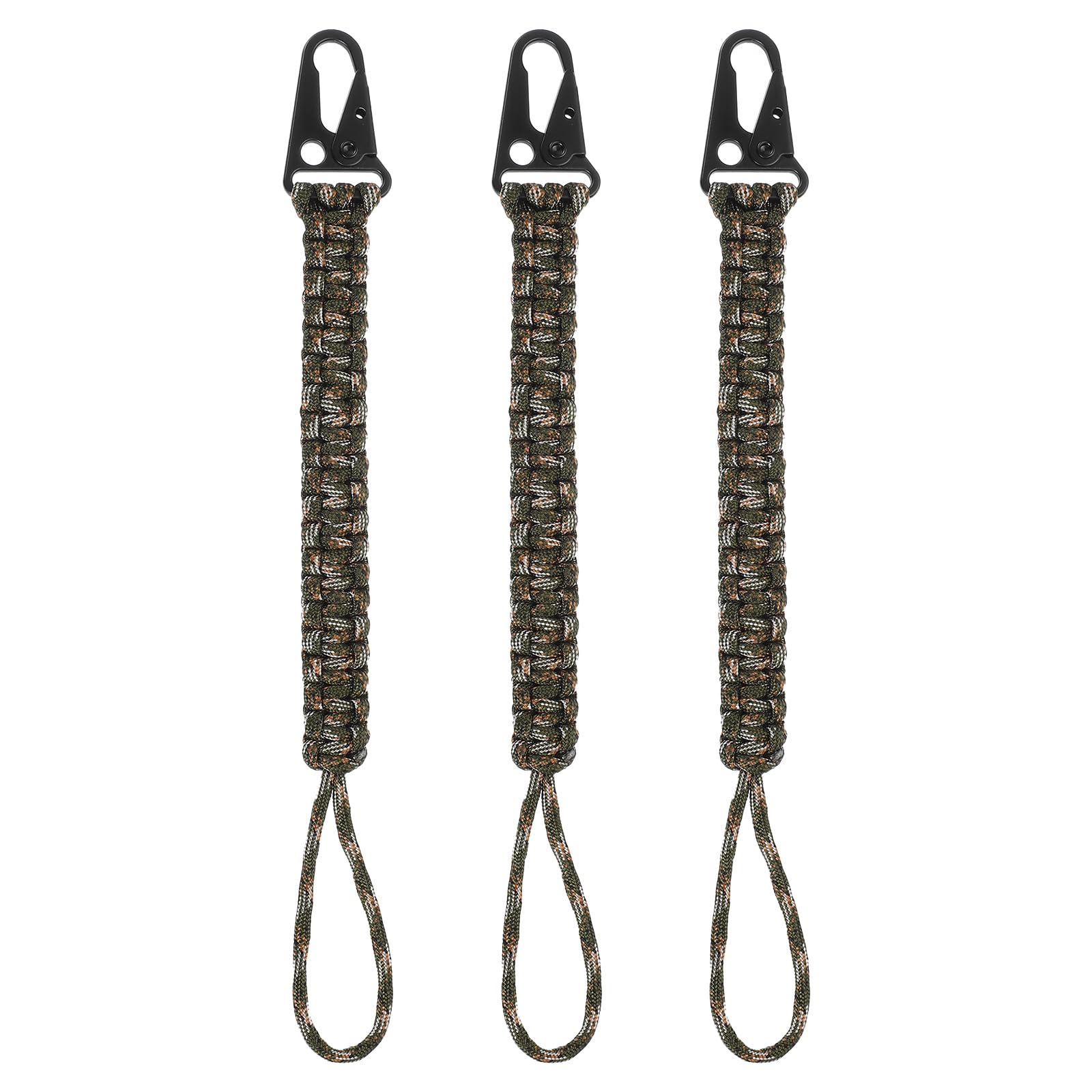 PATIKIL Paracord Keychain, 3 Pcs Survival Lanyard Keychain Cord with Hook Suitable for Camping Hiking Clip Key Backpack Tool Outdoor Fishing Key Ring, Camouflage