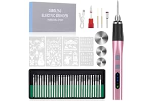 URPiRE [Upgrade 2-Way Rotary] Electric Engraving Pen with 37 Bits, Cordless Engraver Pen USB Rechargeable, Portable DIY Rotary Engraver Machine for Jewelry Wood Glass Stone Carving (Rose)