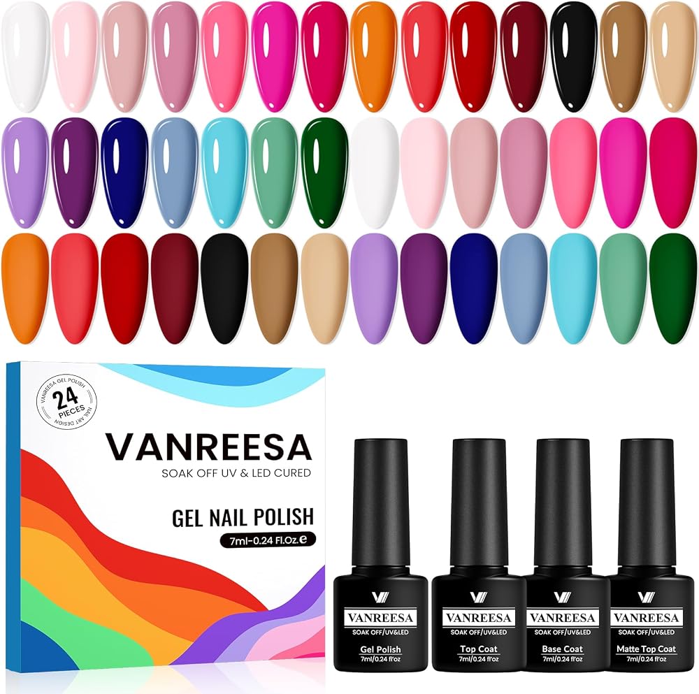 VANREESA 24 Pcs Gel Nail Polish Set Fall Winter with Base Top Coat Kit
