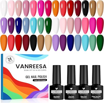 VANREESA 24 Pcs Gel Nail Polish Set Fall Winter with Base Top Coat Kit