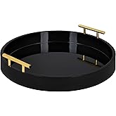 Kate and Laurel Lipton Modern Round Tray, 15.5" Diameter, Black and Gold, Decorative Accent Tray for Storage and Display