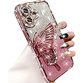 Changjia for iPhone 16 Plus Glitter 3D Butterfly Case, Cute Luxury Bling Sparkly Diamond Rhinestones Liquid Flowing Case with Camera Protector TPU Bumper Women Girls Case for iPhone 16 Plus 6.7", Pink