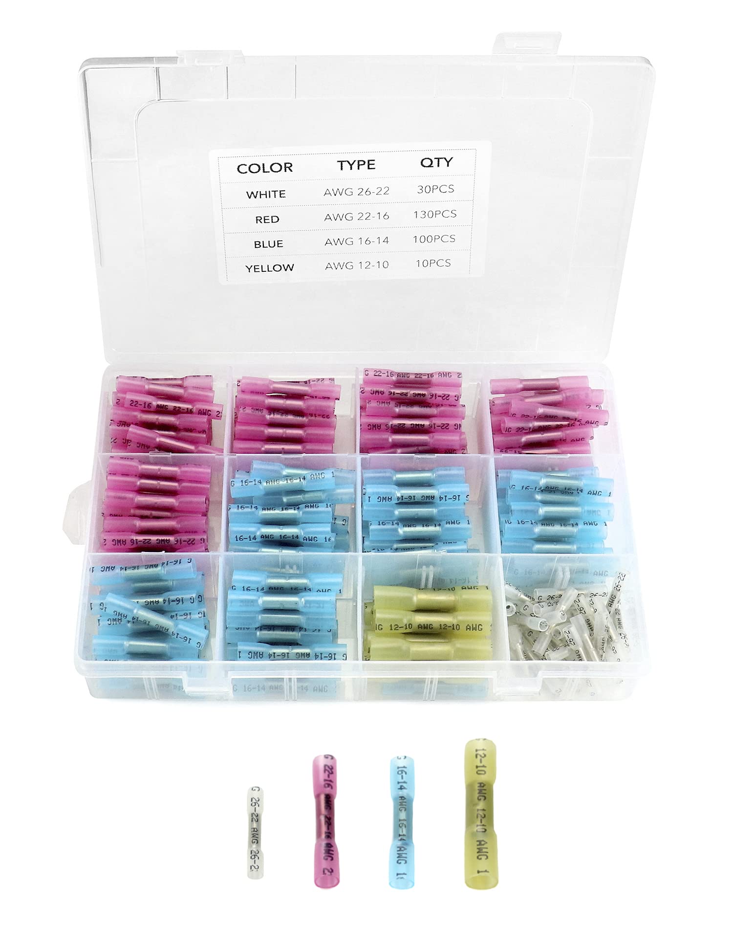 QWORK® 270PCS Heat Shrink Wire Connectors Crimp Connectors 26-10 AWG Waterproof Insulated Solderless Electrical Connectors for Automotive Marine