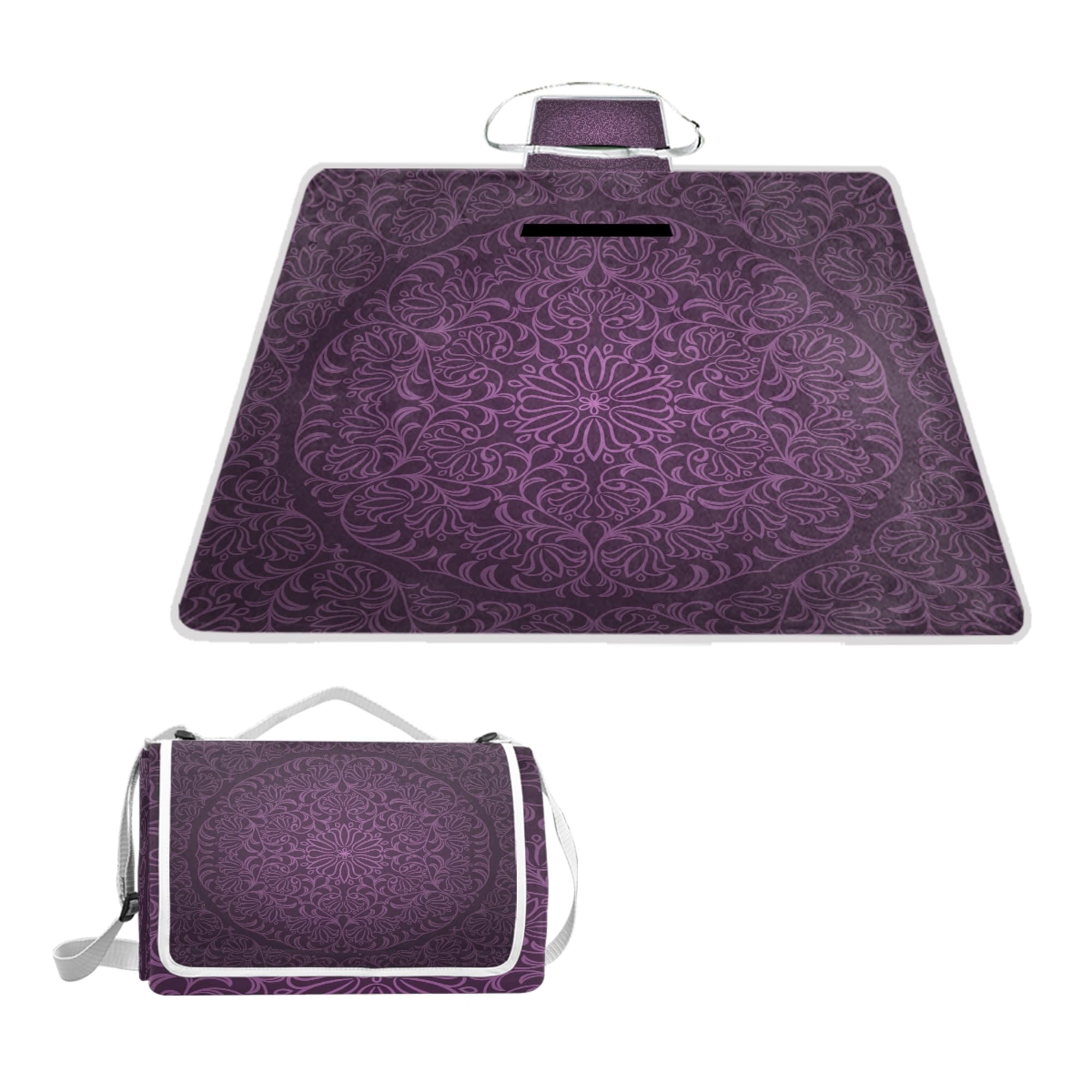 ALAZA Rectangle Waterproof Picnic Blanket, Vintage Mandala Pattern Portable Folding Indoors Rug Outdoors Mat for Travel Hiking Camping Park, 150cm x 145cm