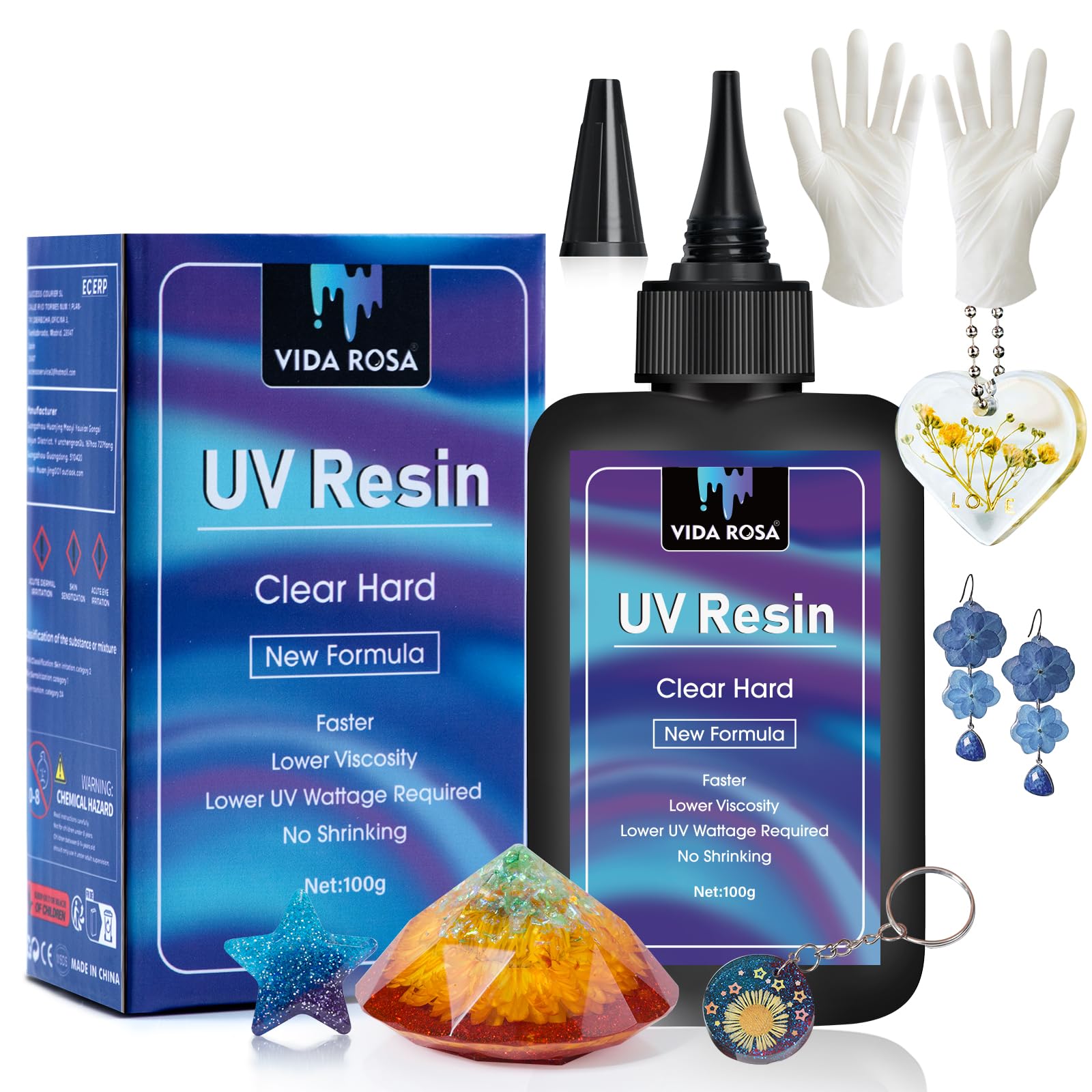 VidaRosa UV Resin 100g Hard Type Crystal Clear for Casting & Coating/Molds/Jewelry Pendants Earrings Bracelets Making/DIY Crafts, Quick Curing