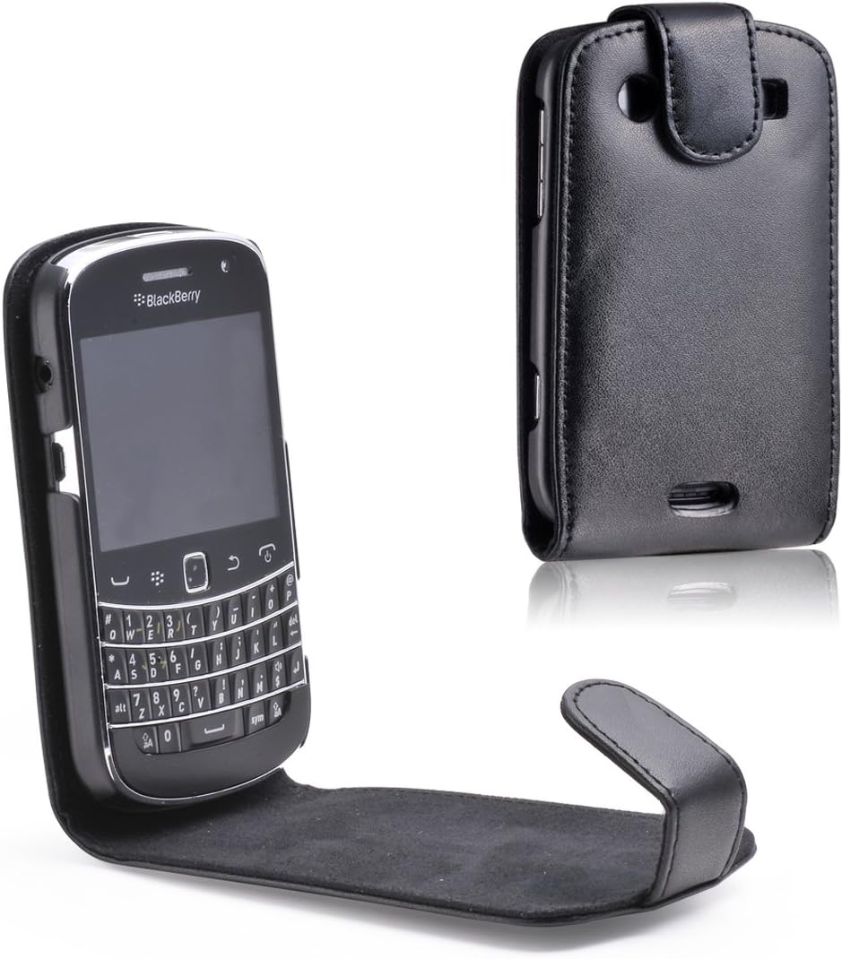 Black Leather Flip Case for the Blackberry Bold 9900 smartphone