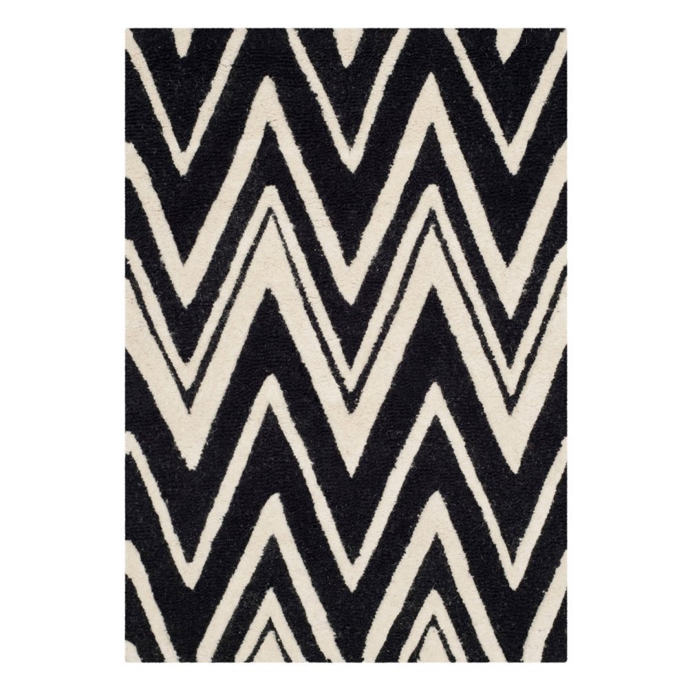 Safavieh Modern Indoor Hand Tufted Accent Area Rug, Cambridge Collection, CAM711, in Black / Ivory, 61 X 91 cm for Living Room, Bedroom or Any Indoor Space
