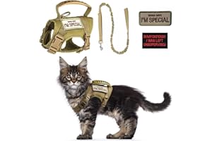 Tactical Cat Harness and Leash Set for Walking Escape Proof Adjustable Large Cat Vest Harness with Patches Soft Mesh Padding 