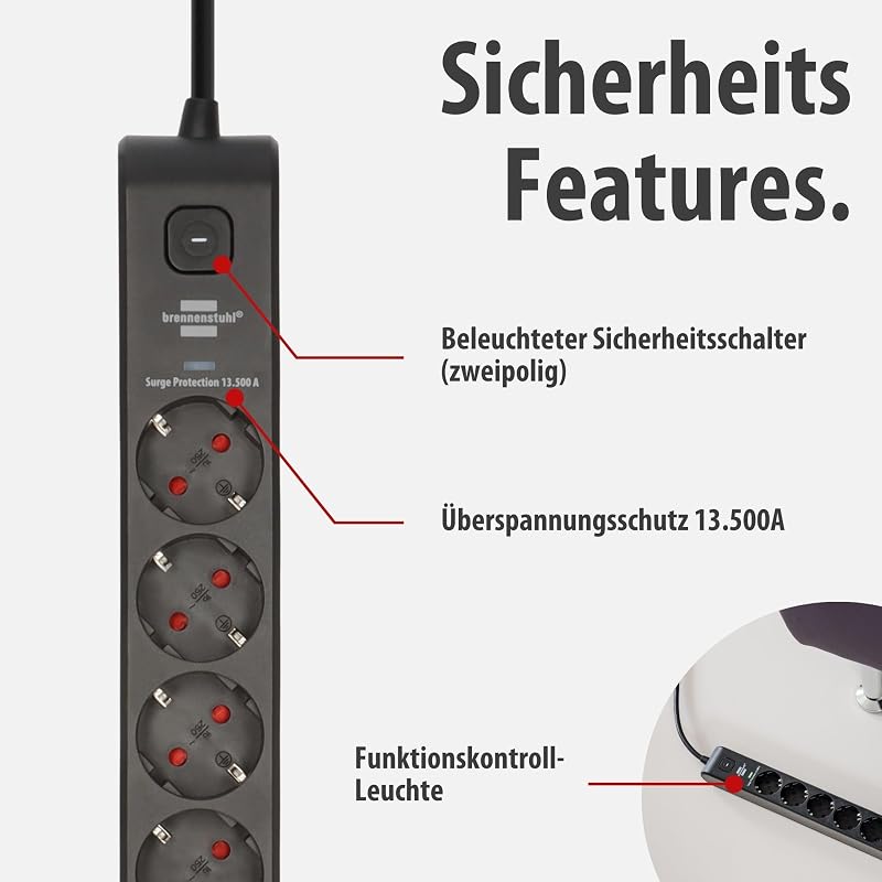 Steckdosenleiste 6-Fach mit USB und Überspannungsschutz