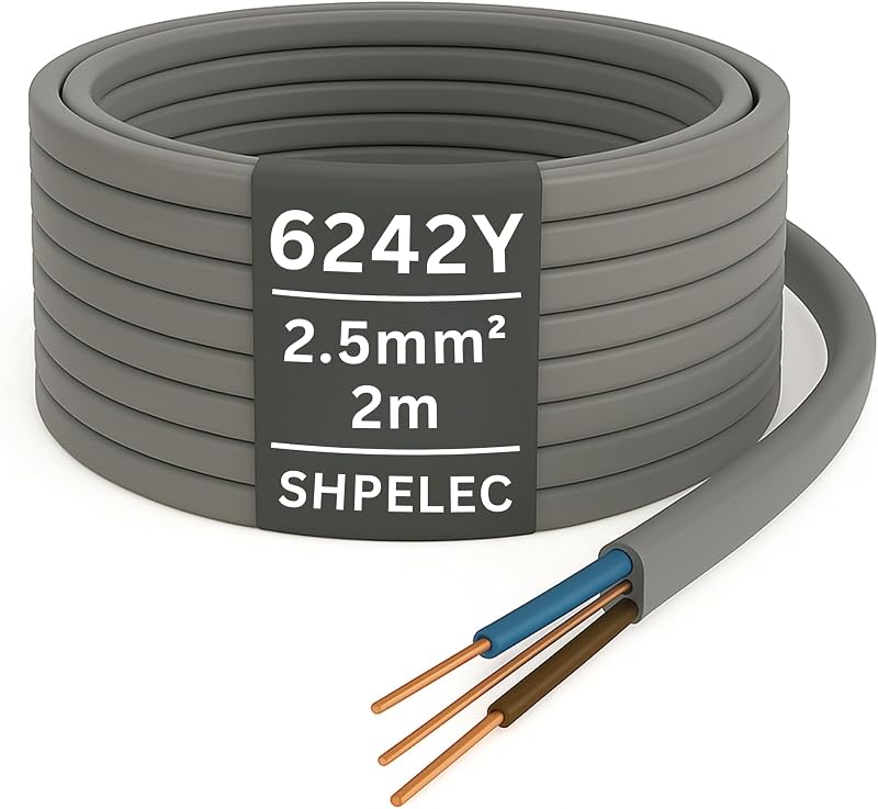SHPELEC 6242YH Twin and Earth Cable 2.5mm 2m BASEC Approved